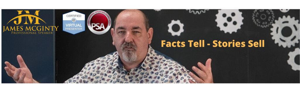 Picture of James McGinty in front of Text Saying Facts Tell Stories sell.